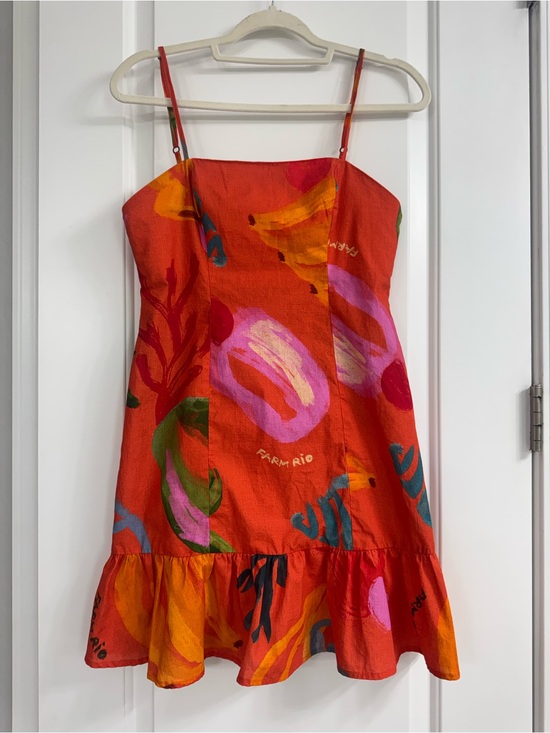 FARM Rio Dresses & Skirts - FARM Rio Red Multicolor Floral Sundress with Ruffle Hem
